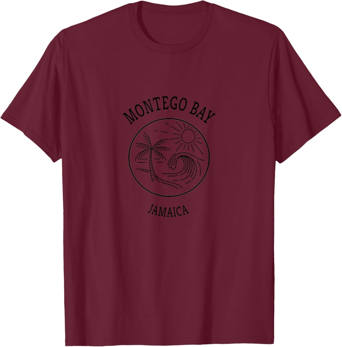 Retro Cool Montego Bay Jamaica Fun Scenic Beach Novelty Art Men Women T-Shirt - T-Shirt | Maroon