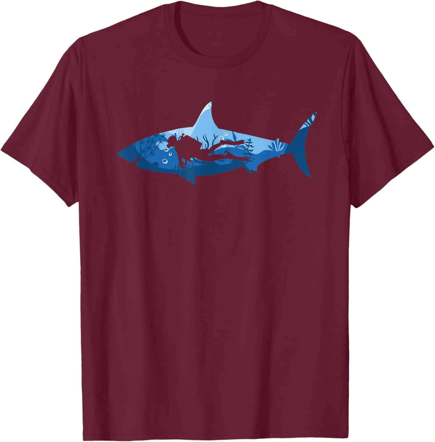 Great Shark Diver Design Scuba Diving T-Shirt - T-Shirt | Maroon