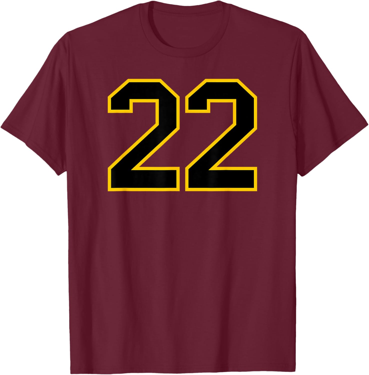Number #22 Sports Team Yellow Black Varsity Number T-Shirt - T-Shirt | Maroon