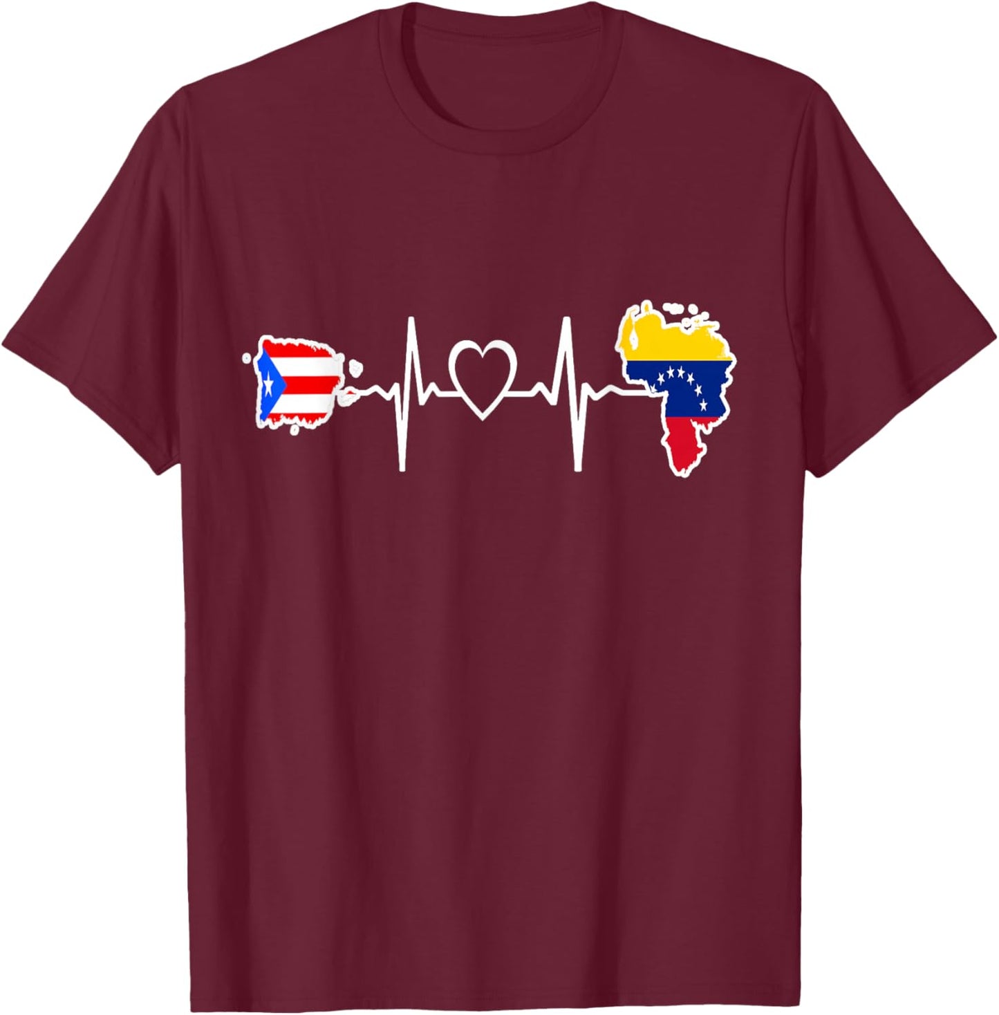 Puerto Rico Venezuela Flag Puerto Rican Venezuelan Heartbeat T-Shirt - T-Shirt | Maroon