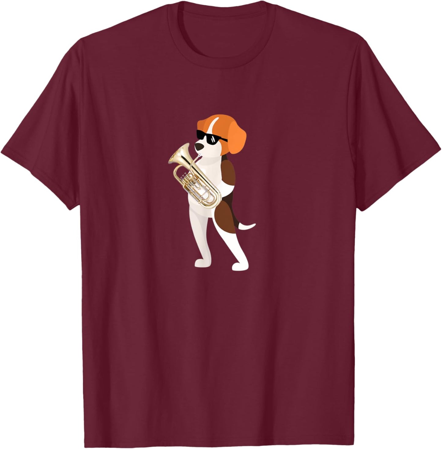 Funny Dog Wearing Sunglasses Playing Euphonium Beagle T-Shirt - T-Shirt | Maroon