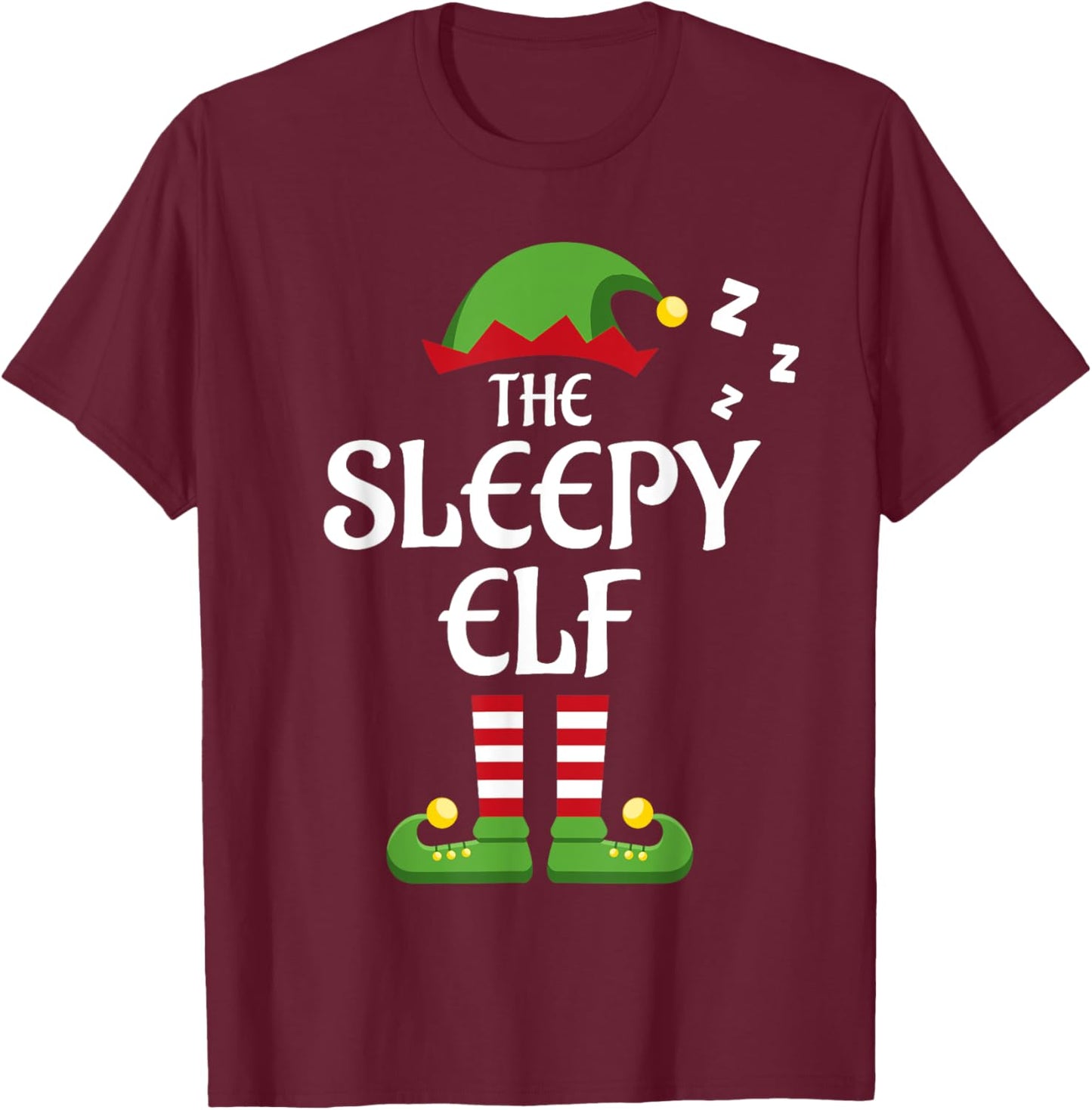 Sleepy Elf Family Matching Group Christmas T-Shirt - T-Shirt | Maroon