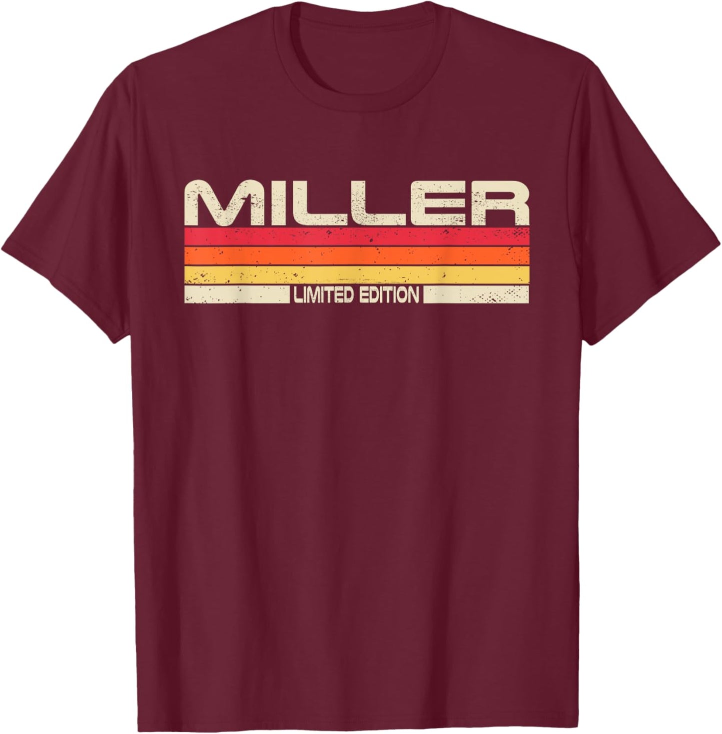 Miller Surname Birthday Family Reunion 80s 90s Sunset T-Shirt - T-Shirt | Maroon