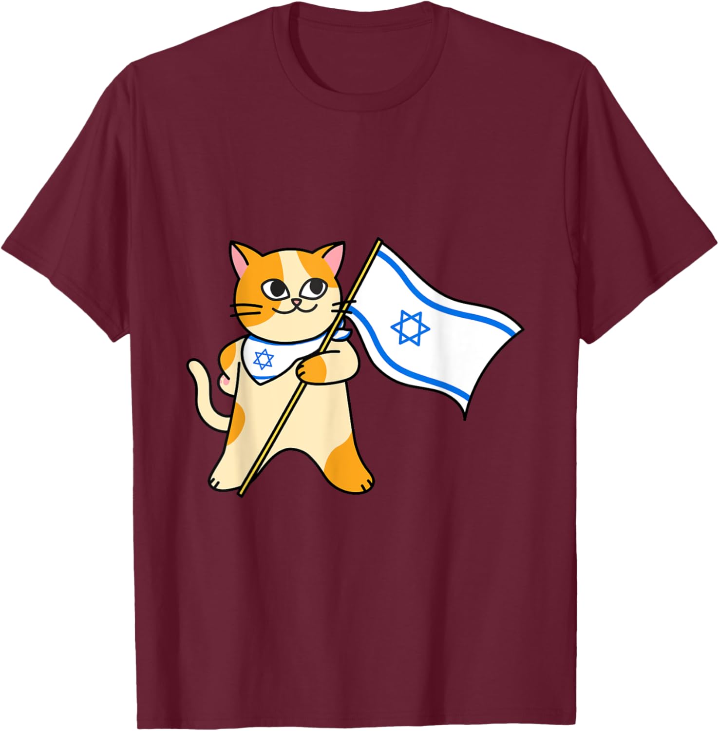Zionist Cat Israeli Flag Pro-Israel Jewish Support Israel Men Women Girls Kids T-Shirt - T-Shirt | Maroon