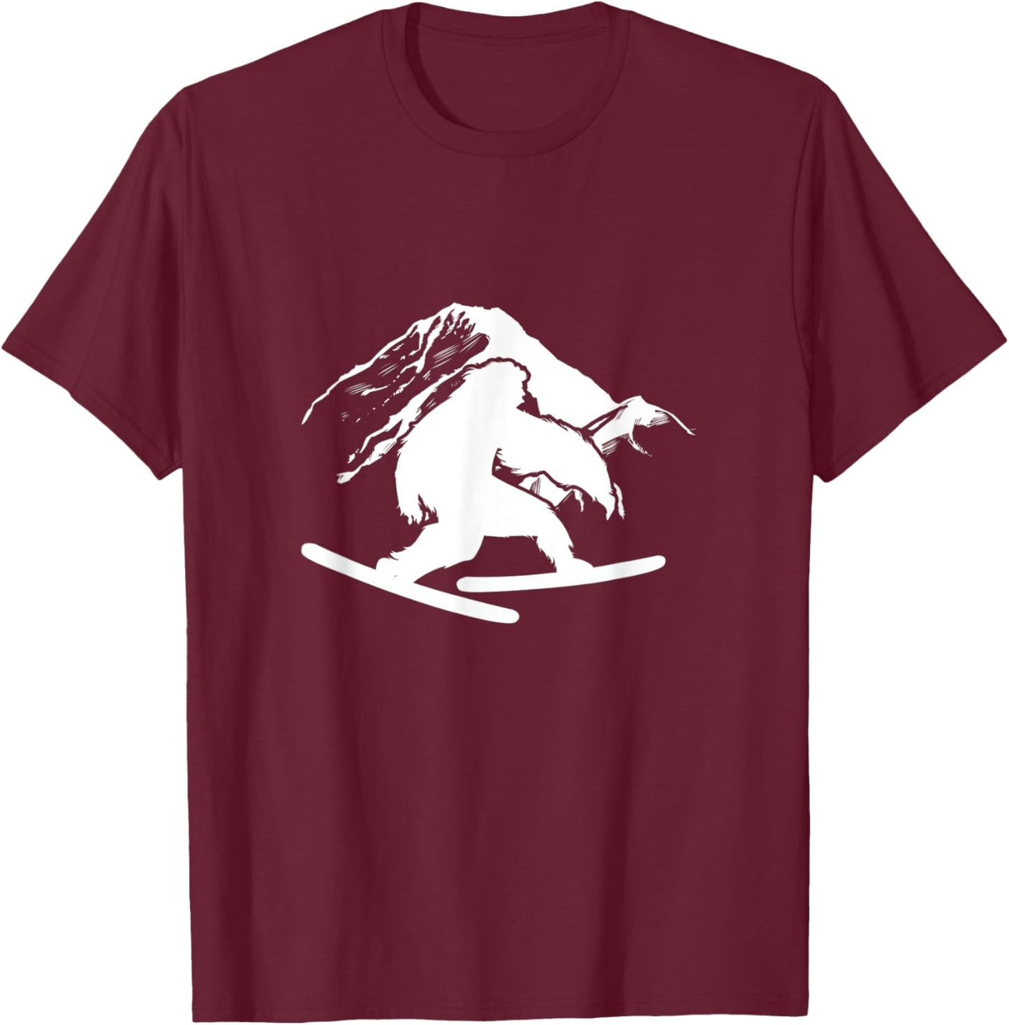 Skiing Bigfoot Mountain Sasquatch Ski Skier T-Shirt - T-Shirt | Maroon