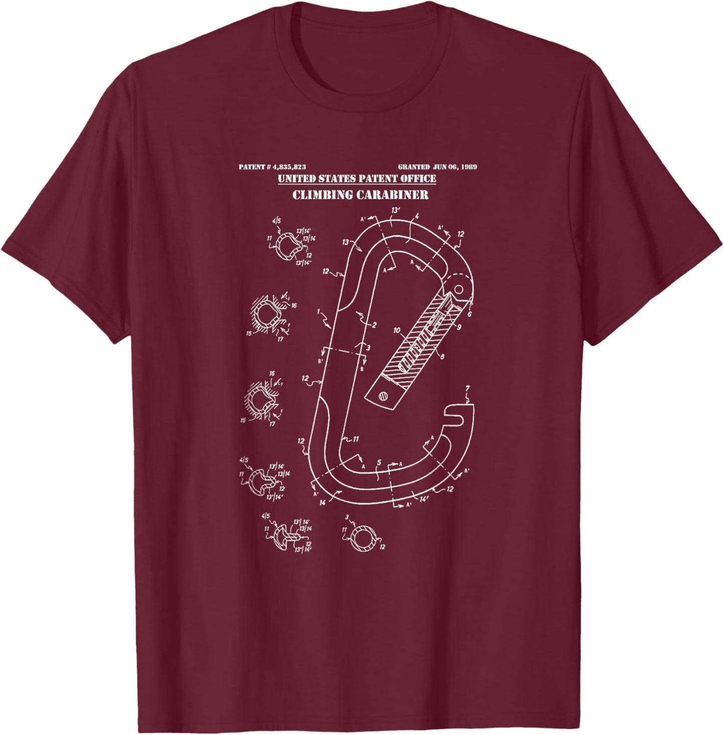 Carabiner Patent Rock Climbing Shirt Graphic Climb Gift T-Shirt - T-Shirt | Maroon