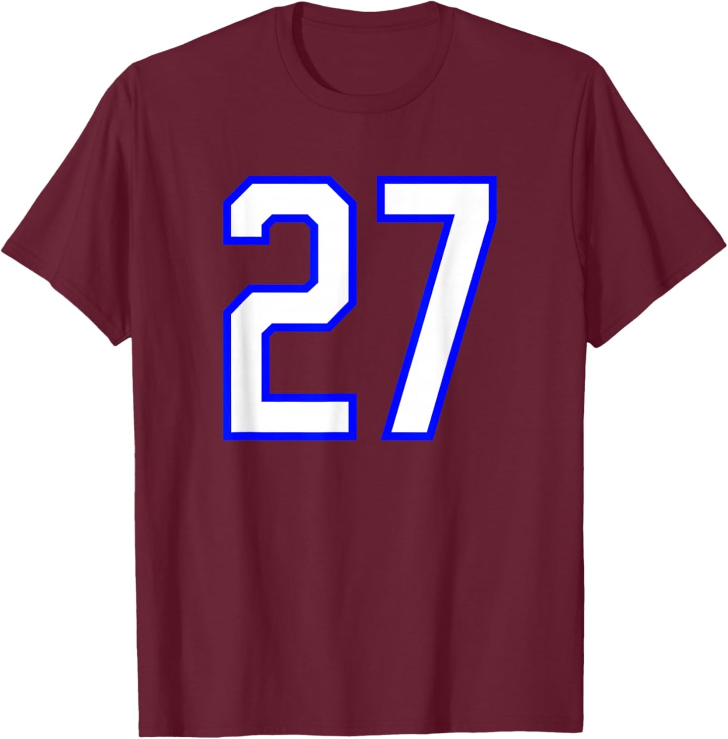 White Blue Sports Team Number #27 T-Shirt - T-Shirt | Maroon