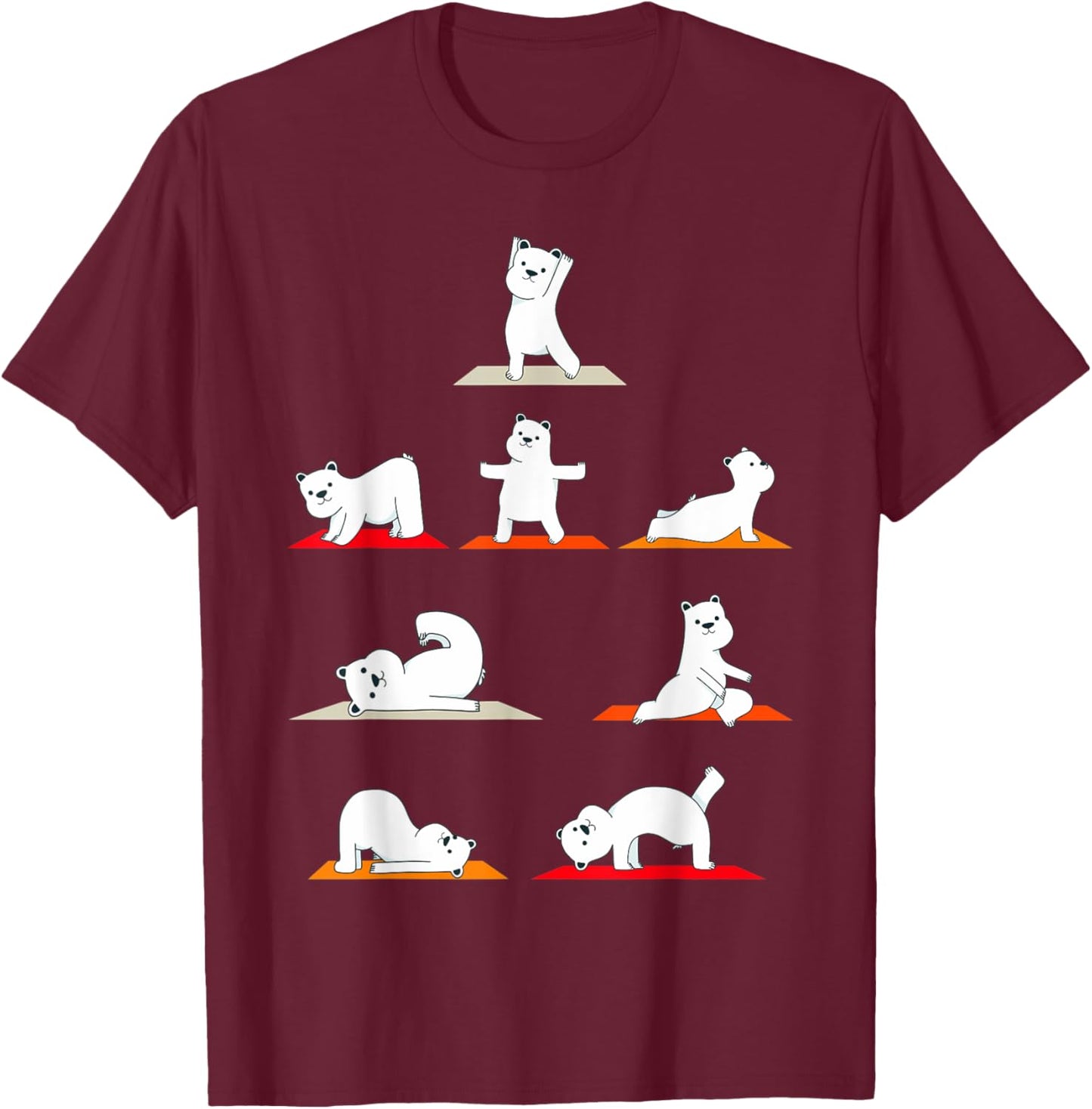 Polar Bear Yoga Poses Streching Polar Bears Meditation T-Shirt - T-Shirt | Maroon