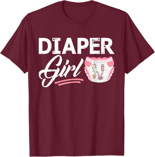 Diaper Girl Baby Diaper Boy Padded Princess Little One Girl T-Shirt - T-Shirt | Maroon