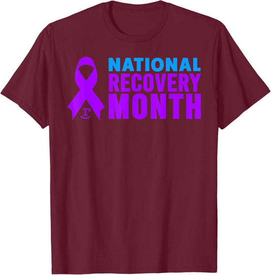 National Recovery Month - Purple Ribbon T-Shirt - T-Shirt | Maroon