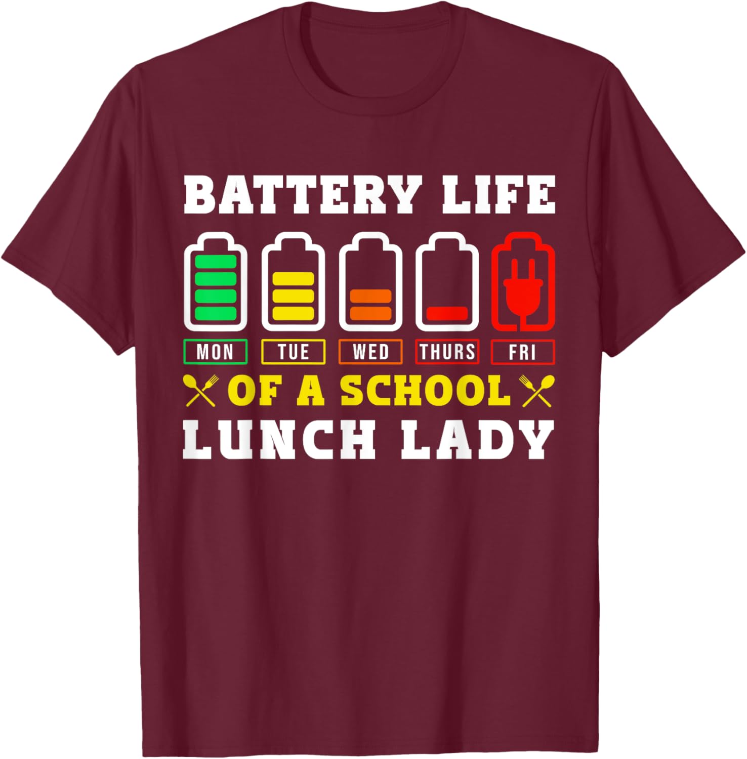 School Cafeteria Worker Lunch Lady Battery Life Of A School T-Shirt - T-Shirt | Maroon