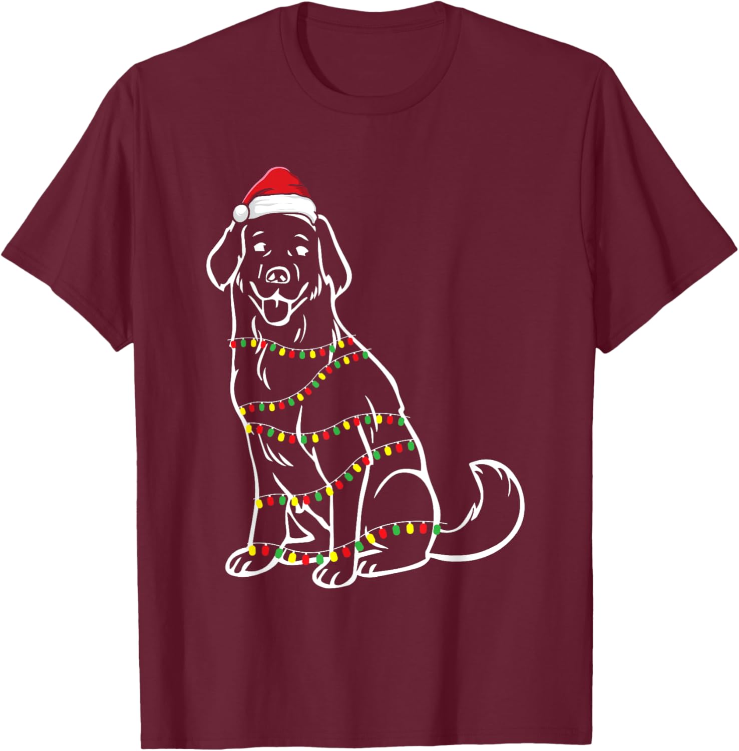 Golden Retriever Christmas Tree Lights X-Mas Cute Dog Puppy Women Kids T-Shirt - T-Shirt | Maroon