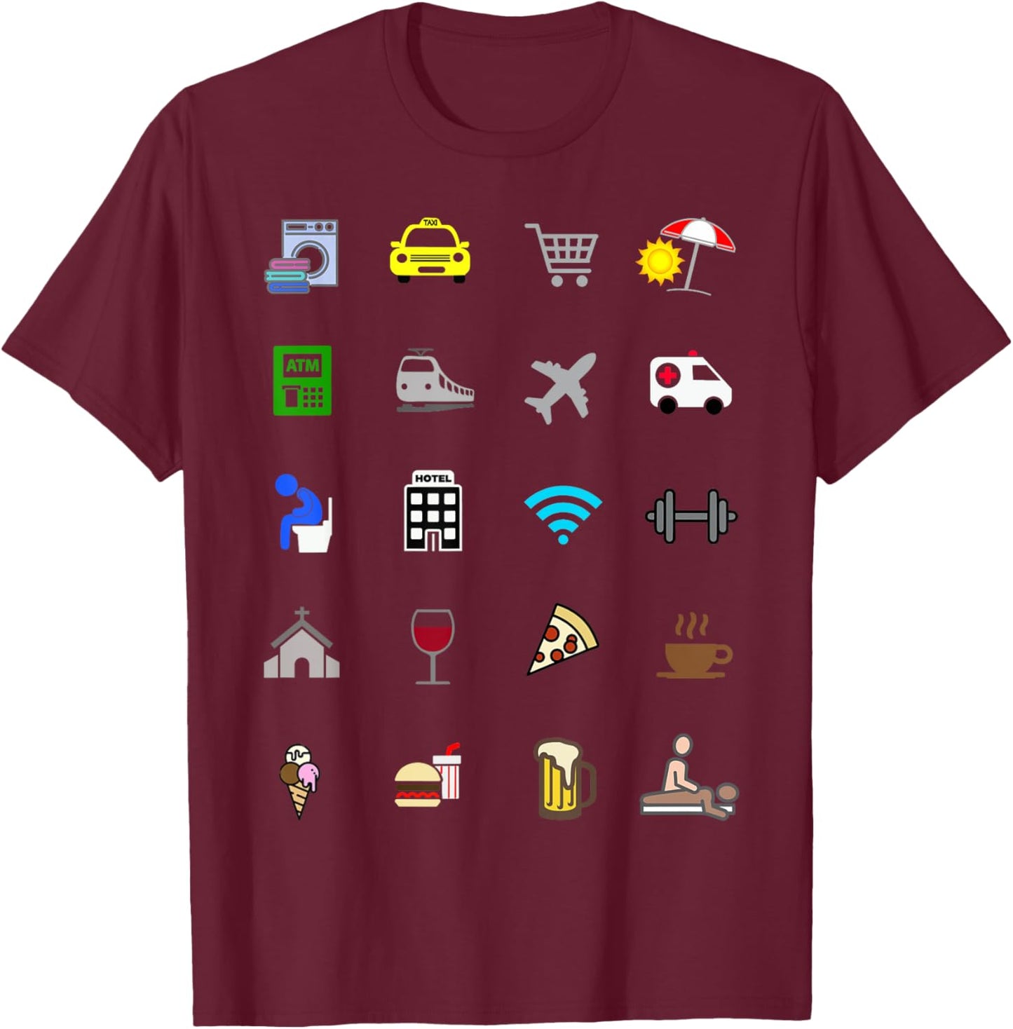 InGENIUS Tourism Translator Symbol Tourist Icons -Adults Black Small Modern Travel Icon Language Barrier Ico T-Shirt - T-Shirt | Maroon
