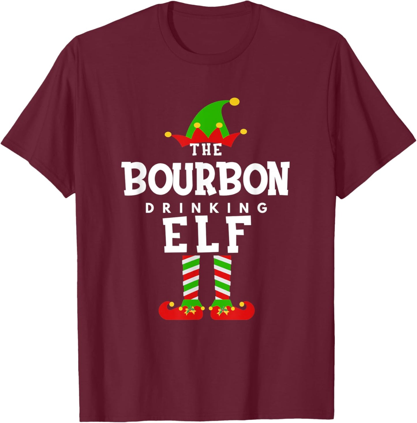 The Bourbon Drinking Elf Costume Christmas Morning Matching T-Shirt - T-Shirt | Maroon