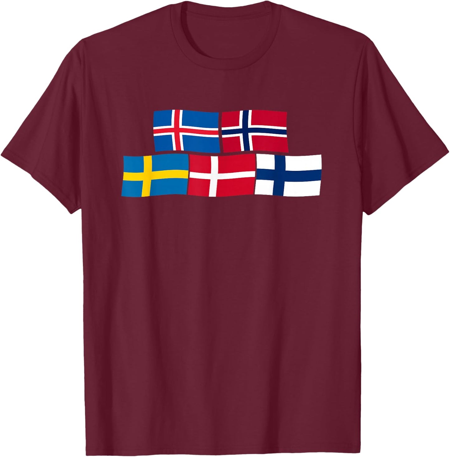Scandinavian Flags, Nordic Countries T-Shirt - T-Shirt | Maroon
