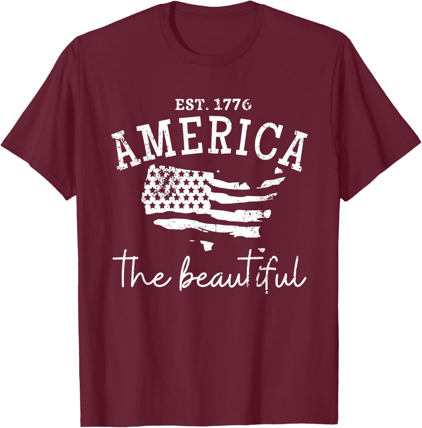 America The Beautiful Patriotic 4th Of July Independen Day T-Shirt - T-Shirt | Maroon