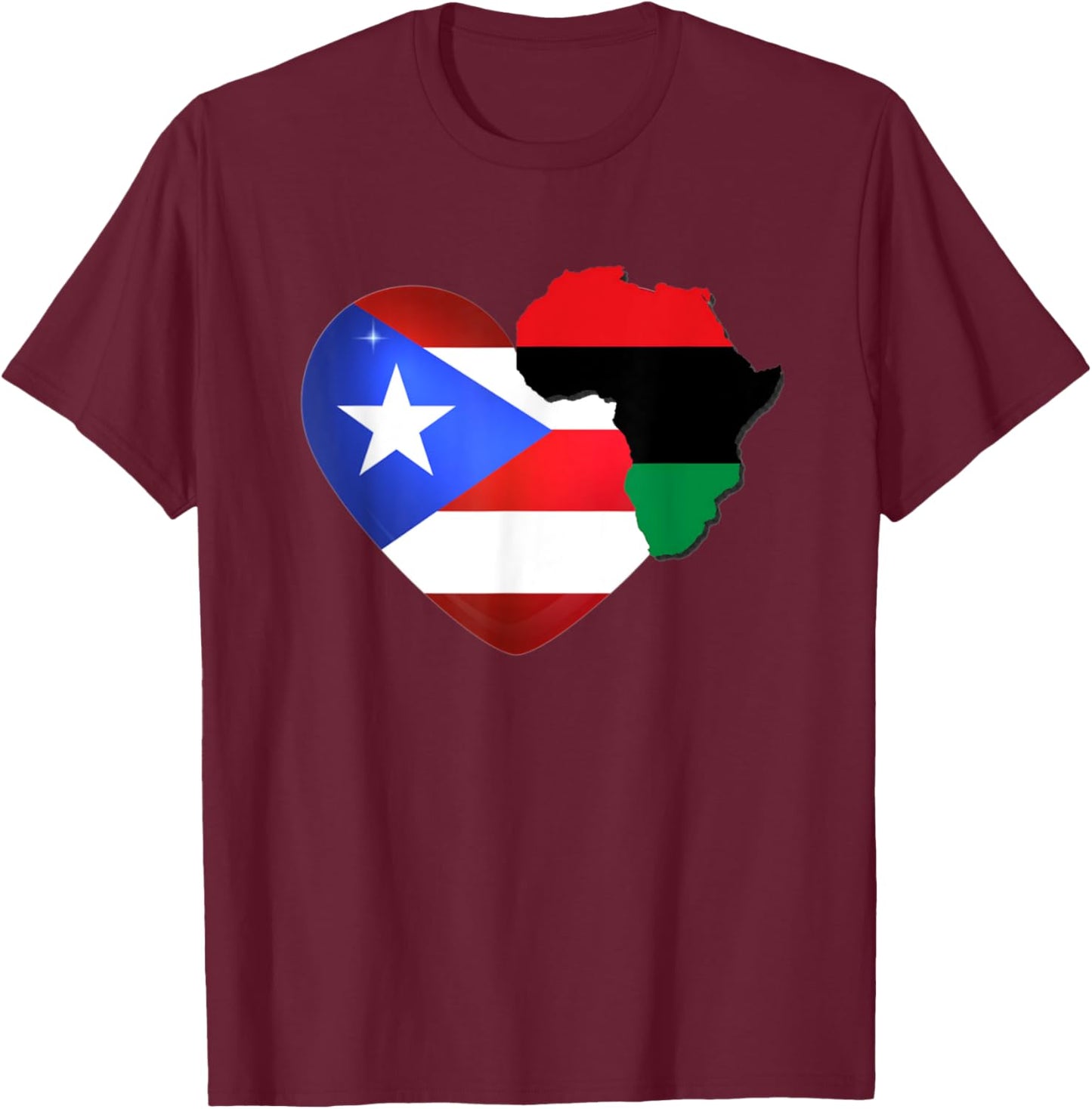 Caribbean Afro Latin Proud Puerto Rican African Flag T-Shirt - T-Shirt | Maroon