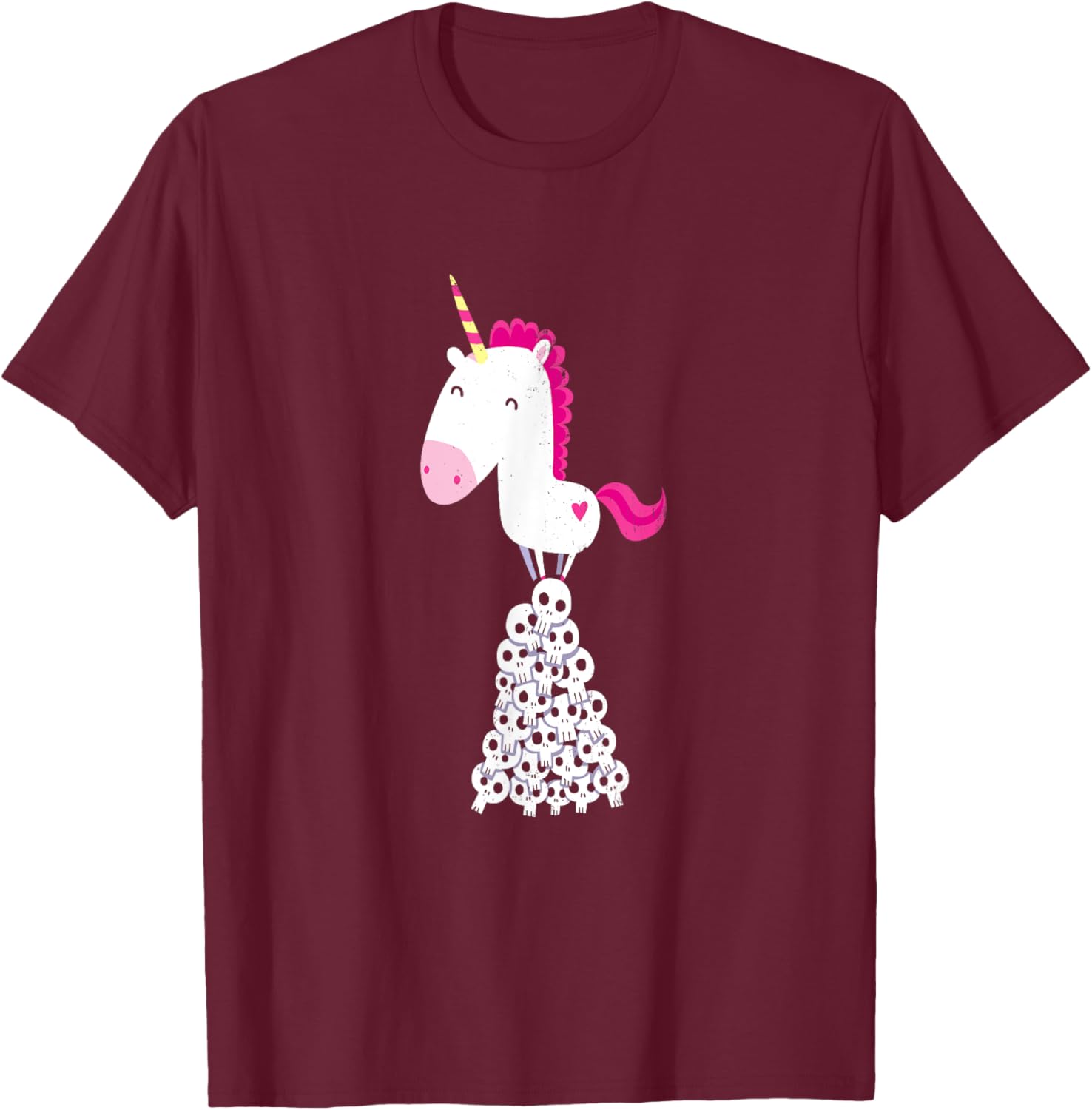 Killer Unicorn on Skulls - Official DinoMike Design T-Shirt - T-Shirt | Maroon