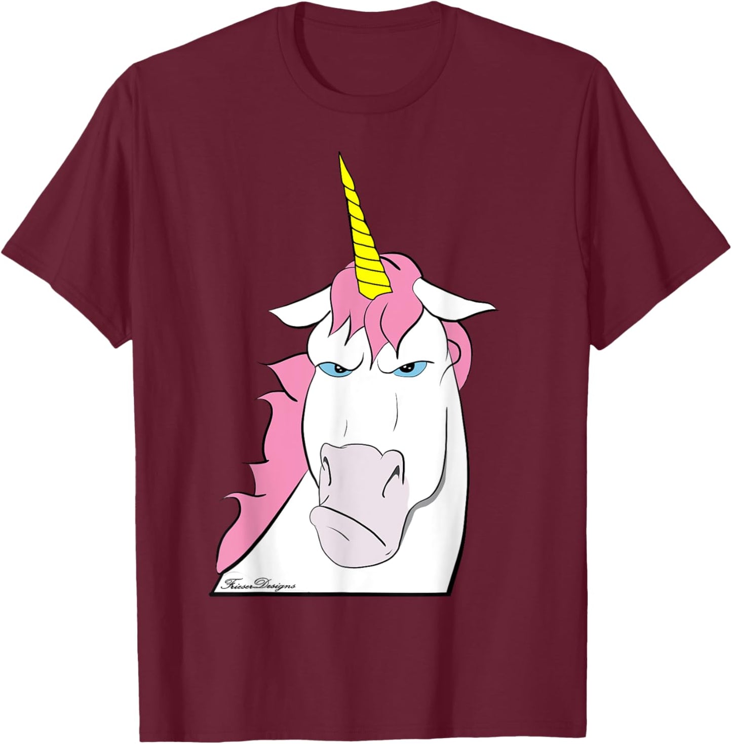 Funny Grumpy Comic Unicorn with Bad Mood T-Shirt - T-Shirt | Maroon