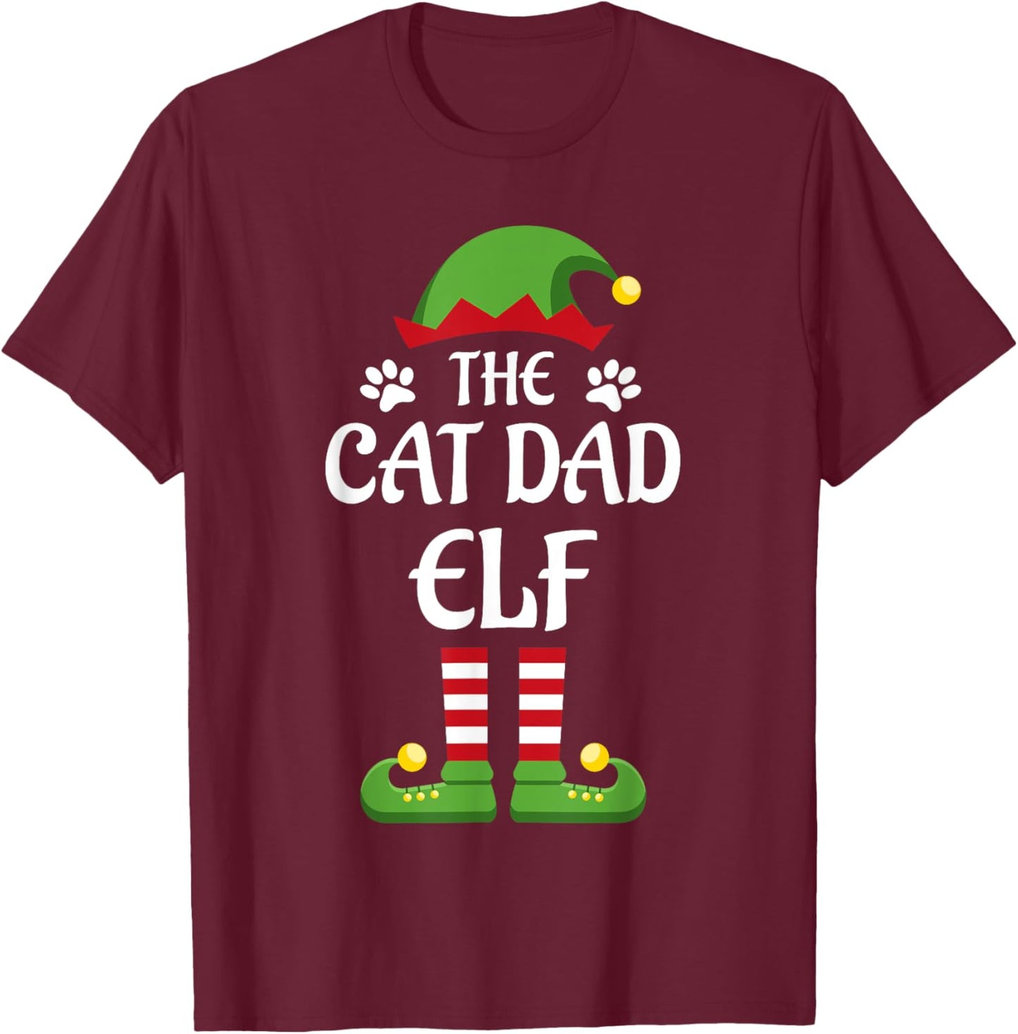 Cat Dad Elf Family Matching Group Christmas T-Shirt - T-Shirt | Maroon