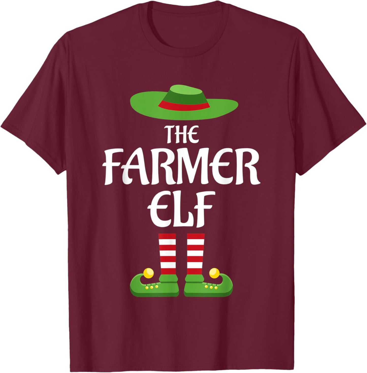 Farmer Elf Family Matching Group Christmas T-Shirt - T-Shirt | Maroon