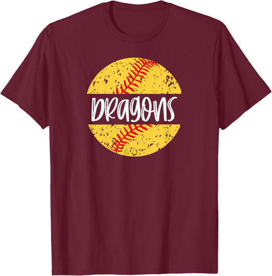 Dragons Softball Team Mascot School Spirit Game Day T-Shirt - T-Shirt | Maroon