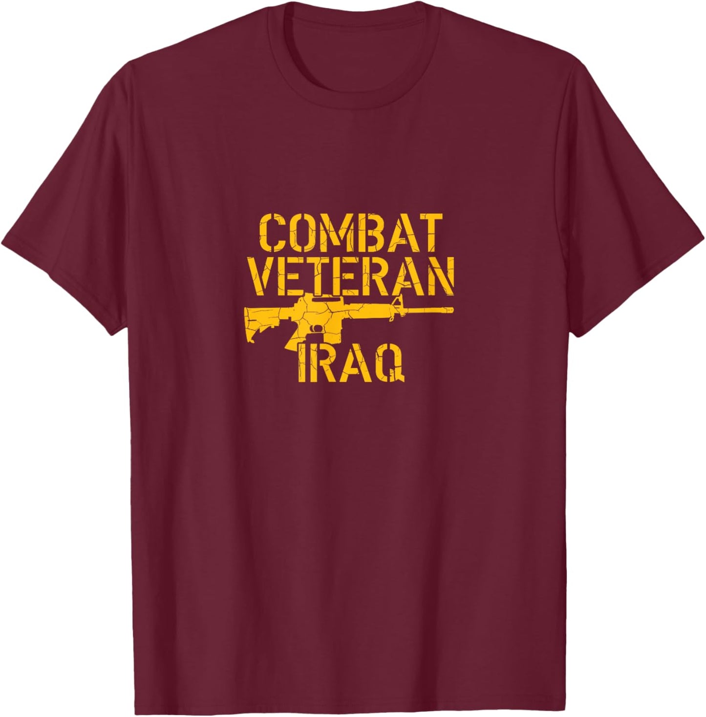 Military Veteran Gift Combat Veteran Iraq Distressed Gift T-Shirt - T-Shirt | Maroon