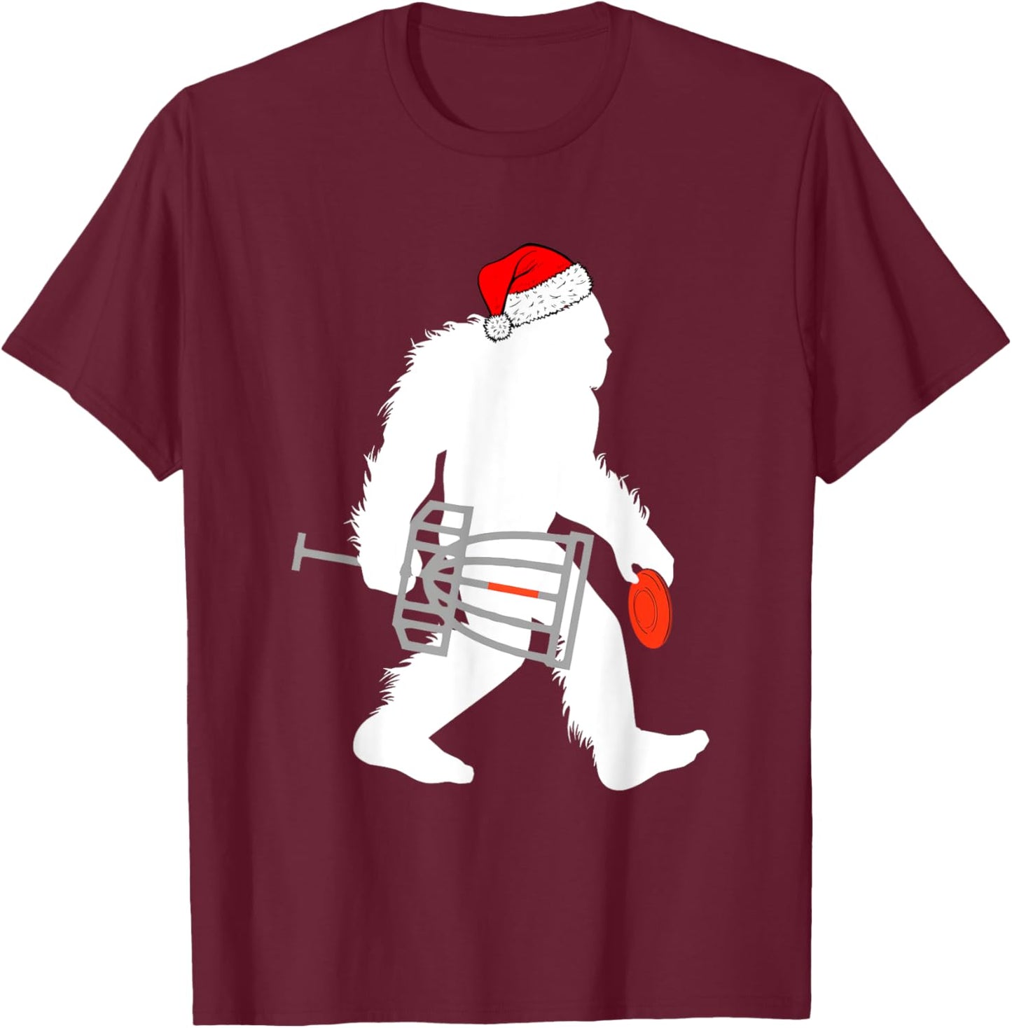 Bigfoot Santa Disc Golf Christmas Disc Golfer Xmas Pajamas T-Shirt - T-Shirt | Maroon