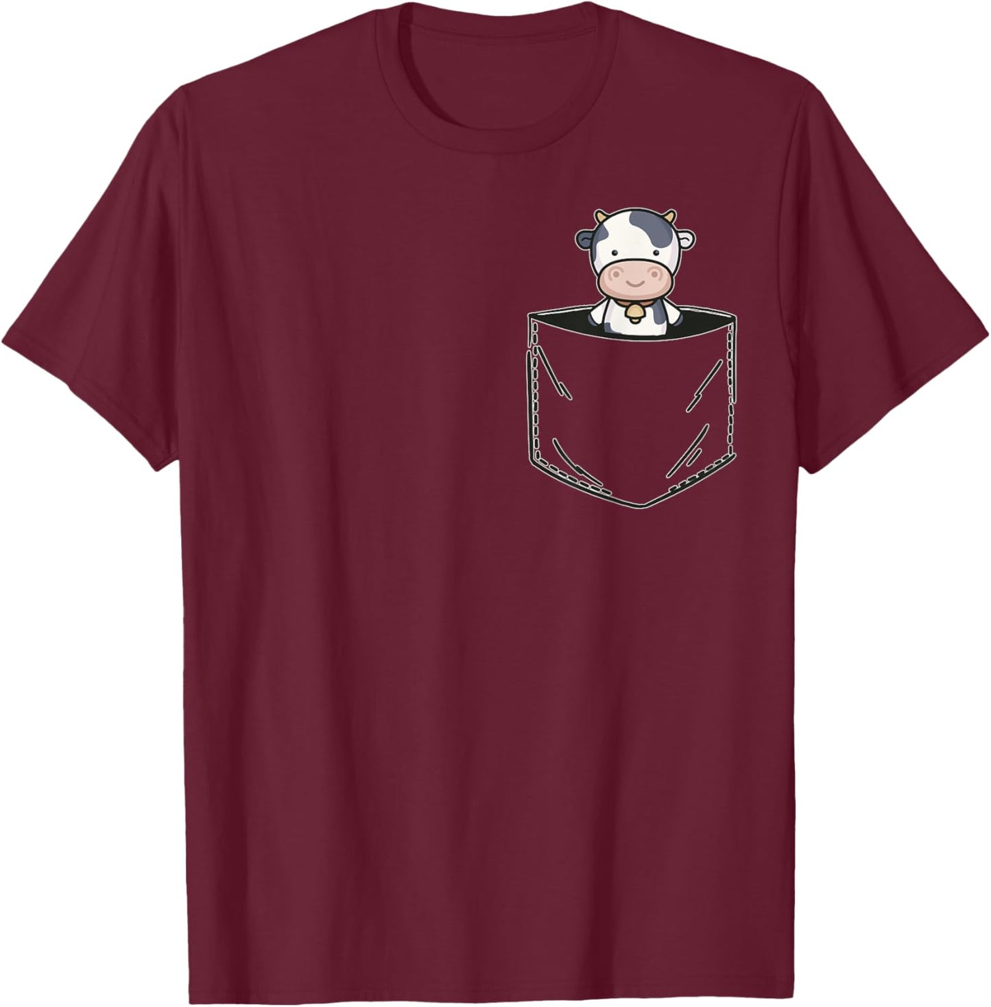 Pocket Animal Cute Cow T-Shirt - T-Shirt | Maroon