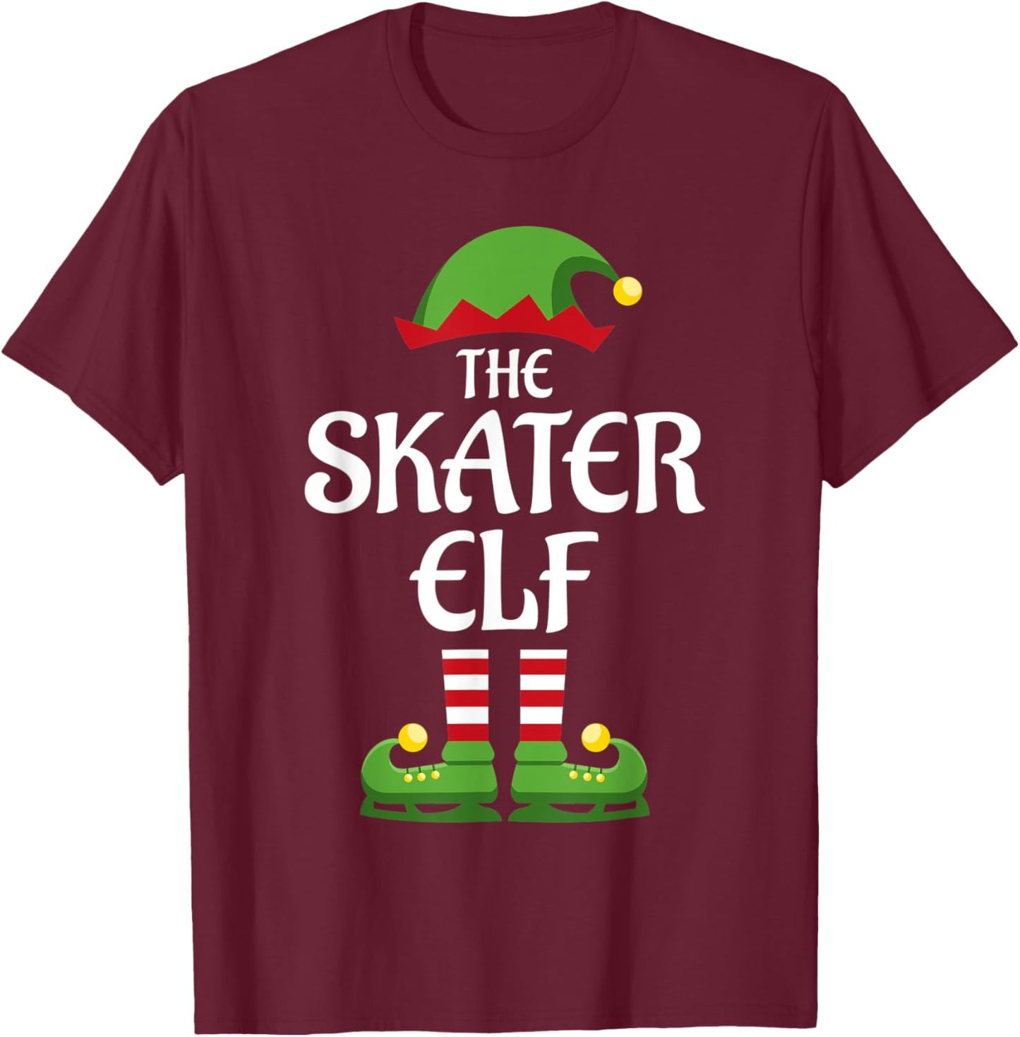 Skater Elf Family Matching Group Christmas T-Shirt - T-Shirt | Maroon