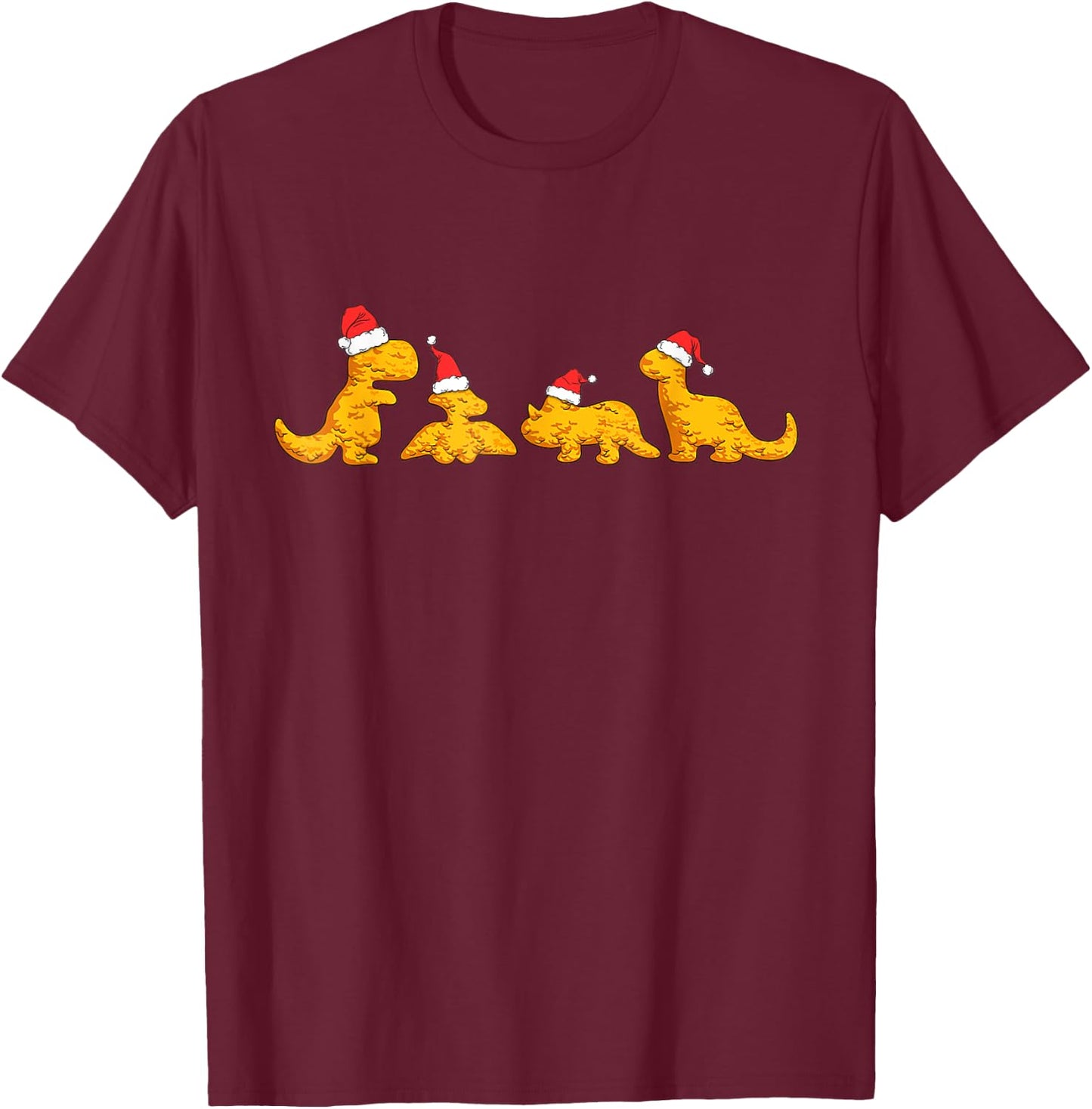 Dino Chicken Nuggets Funny Dinosaur Shape Nuggets Christmas T-Shirt - T-Shirt | Maroon