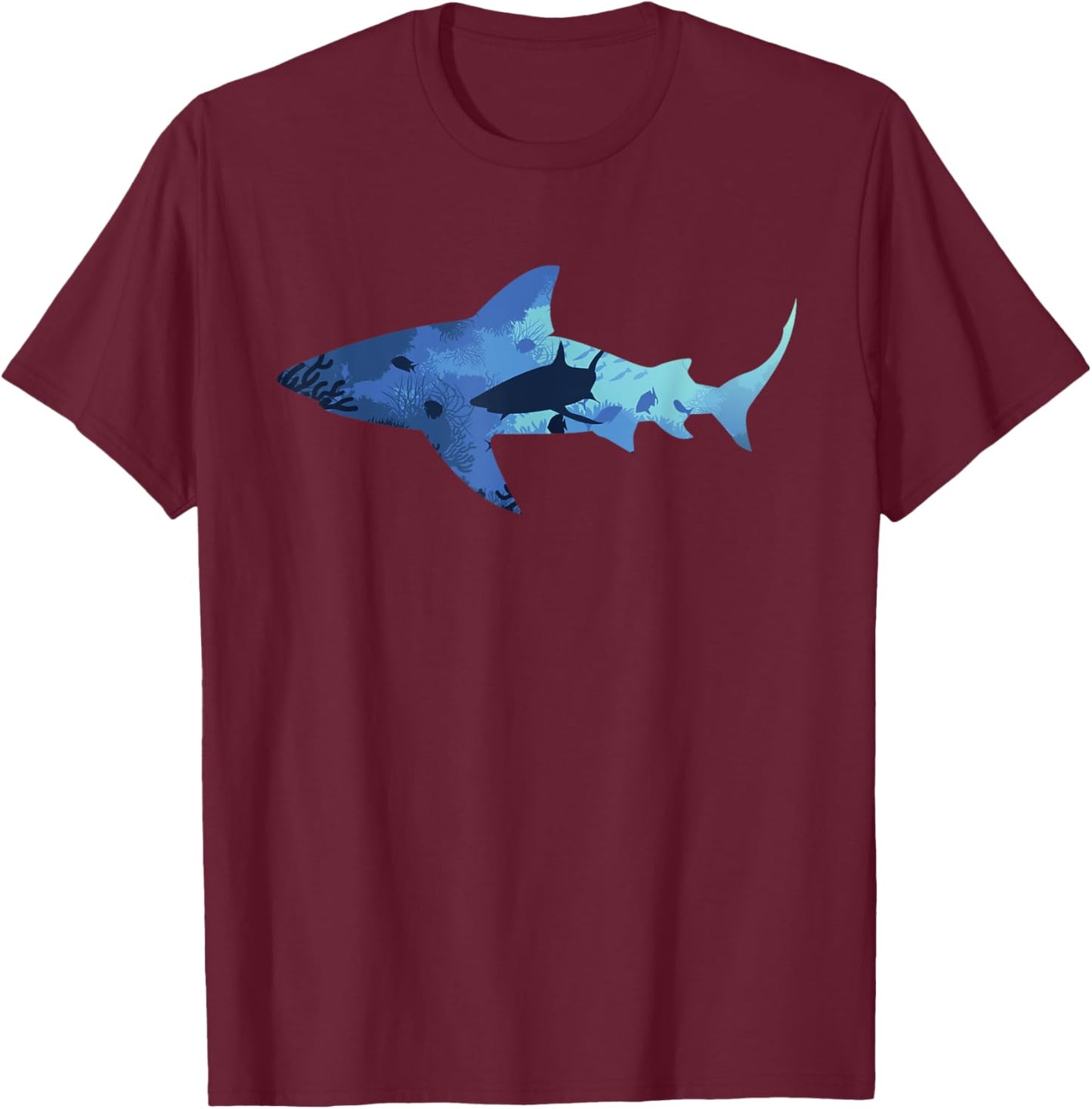 Vintage Shark Silhouette | Hammerhead Shark Tiger Shark T-Shirt - T-Shirt | Maroon