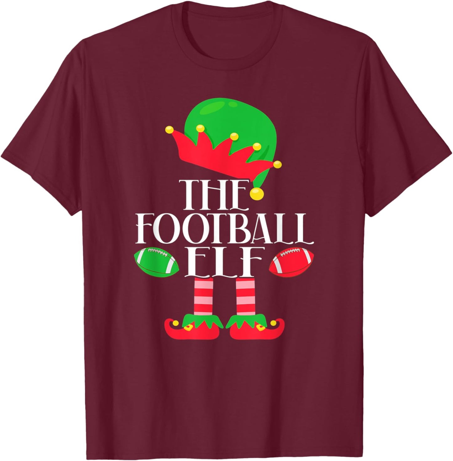 The Football Elf Christmas Party Pajama Costume T-Shirt - T-Shirt | Maroon