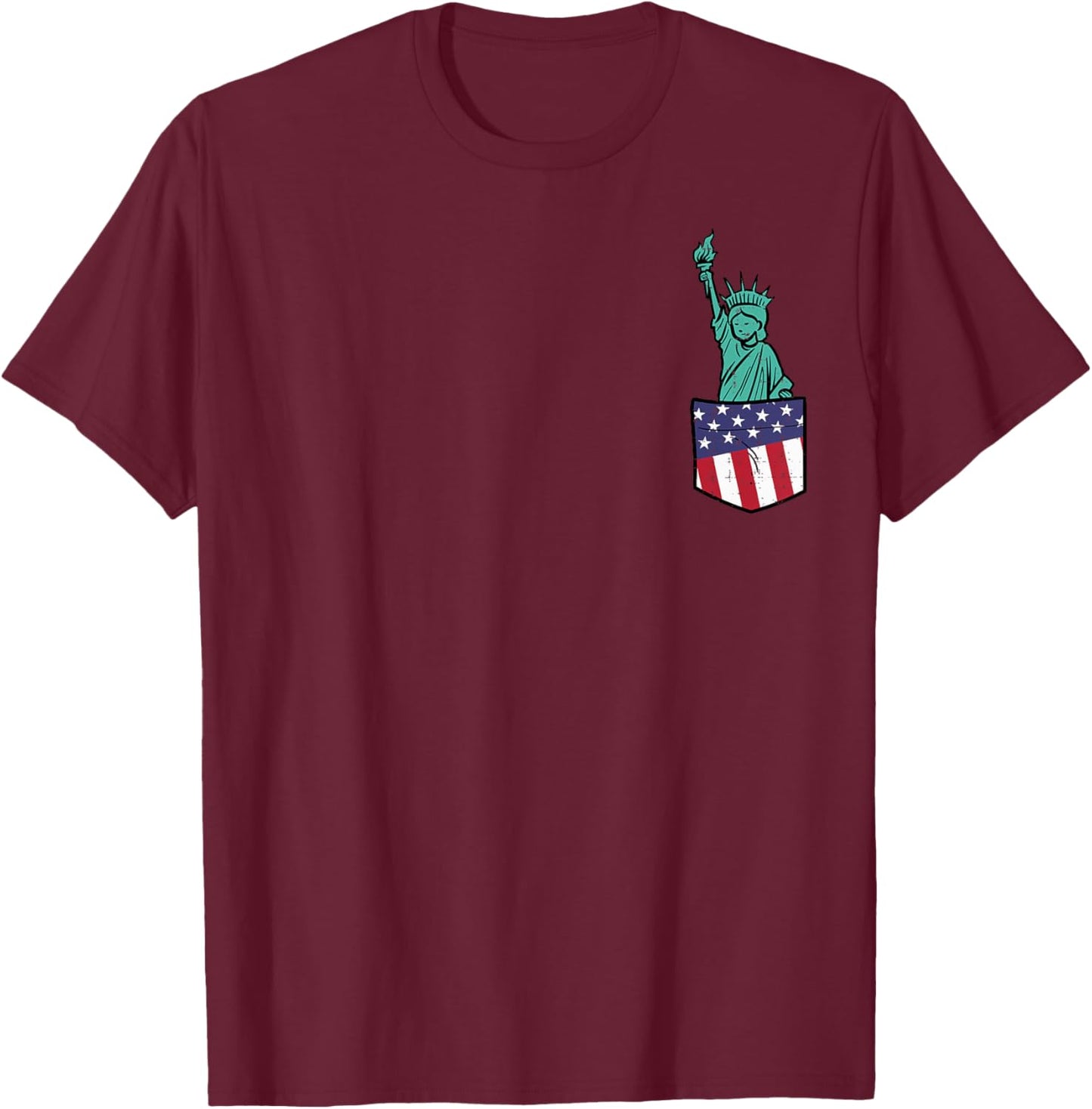 Statue Of Liberty Pocket Fourth 4th Fourth Of July Patriot T-Shirt - T-Shirt | Maroon