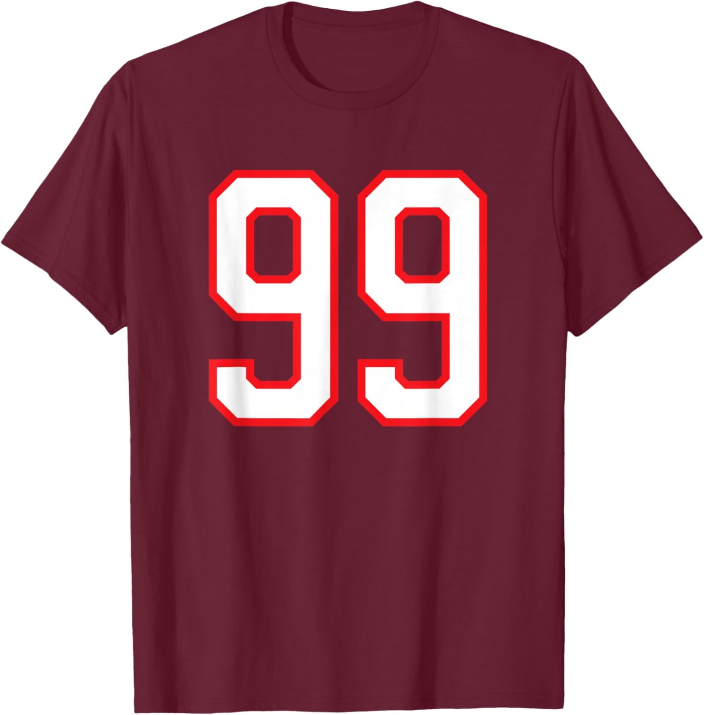 White Red Sports Team Number #99 T-Shirt - T-Shirt | Maroon