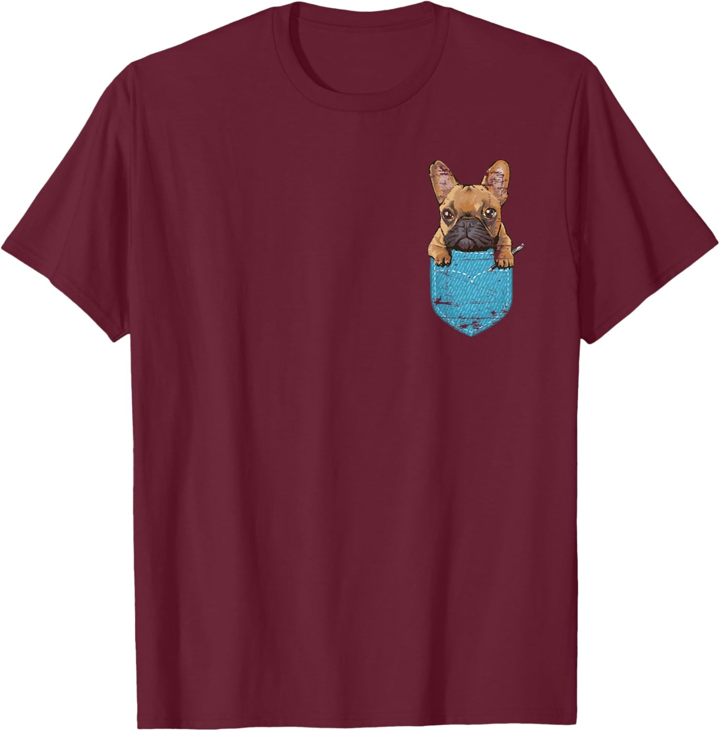 Cute Pet Animal Dog Breeder Gift Pocket French Bulldog Men Women Girls Kids T-Shirt - T-Shirt | Maroon