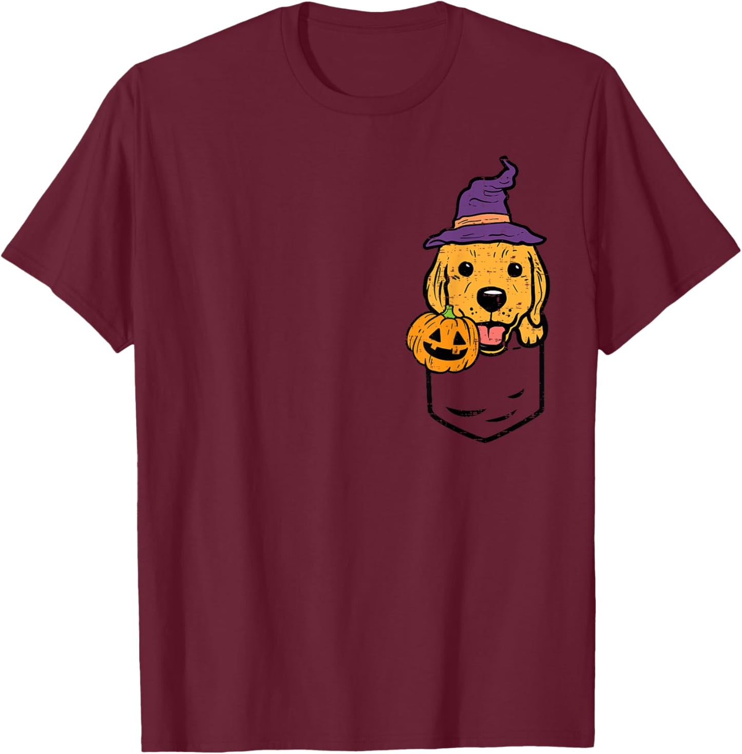 Pocket Golden Retriever Witch Halloween Dog Men Women Kids T-Shirt - T-Shirt | Maroon