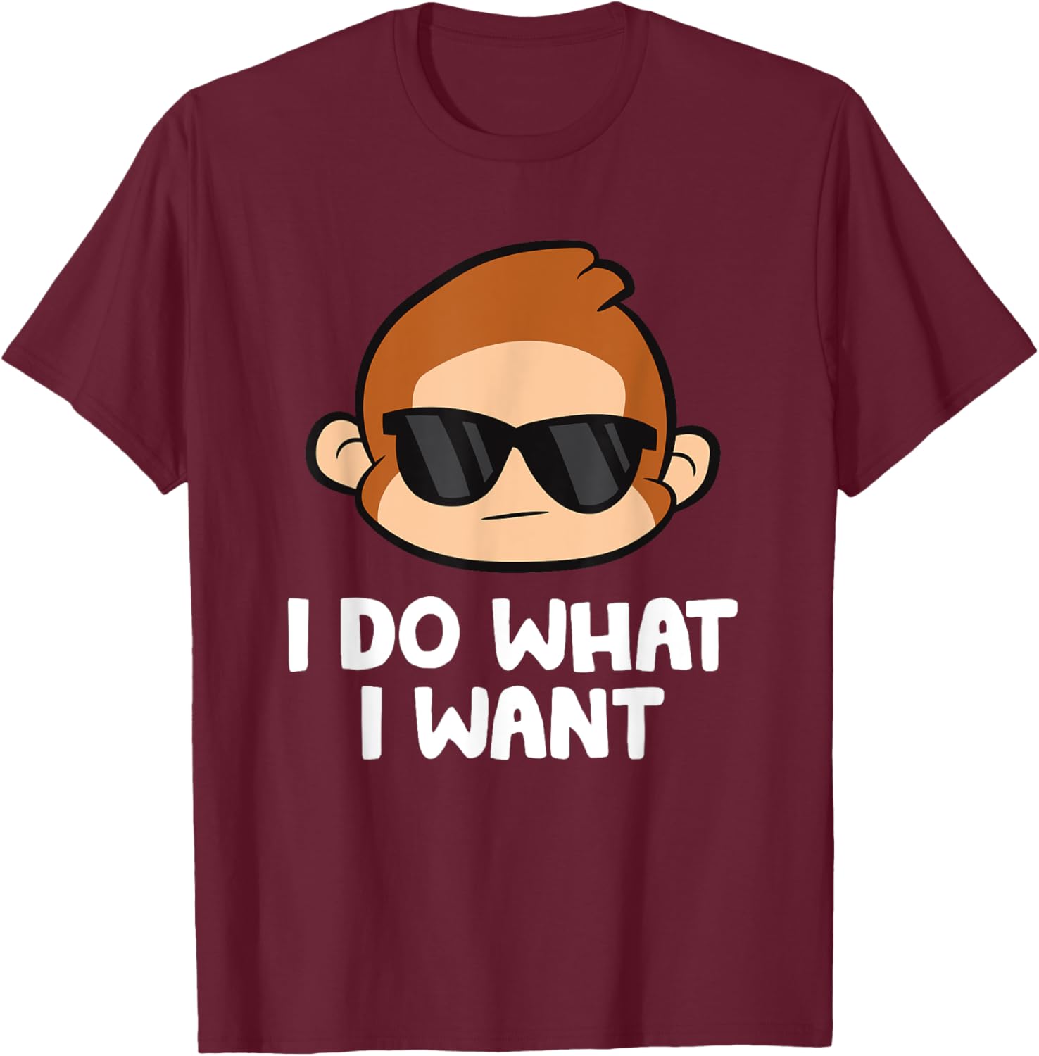 Cute Monkey And Ape And Gifts - Monkey Lover - I Do What I Want Funny Monkey - -Adults, Kids - Black - Small - Short Sleeve - Classic Fit - Cotton, Cotton Blend T-Shirt - T-Shirt | Maroon