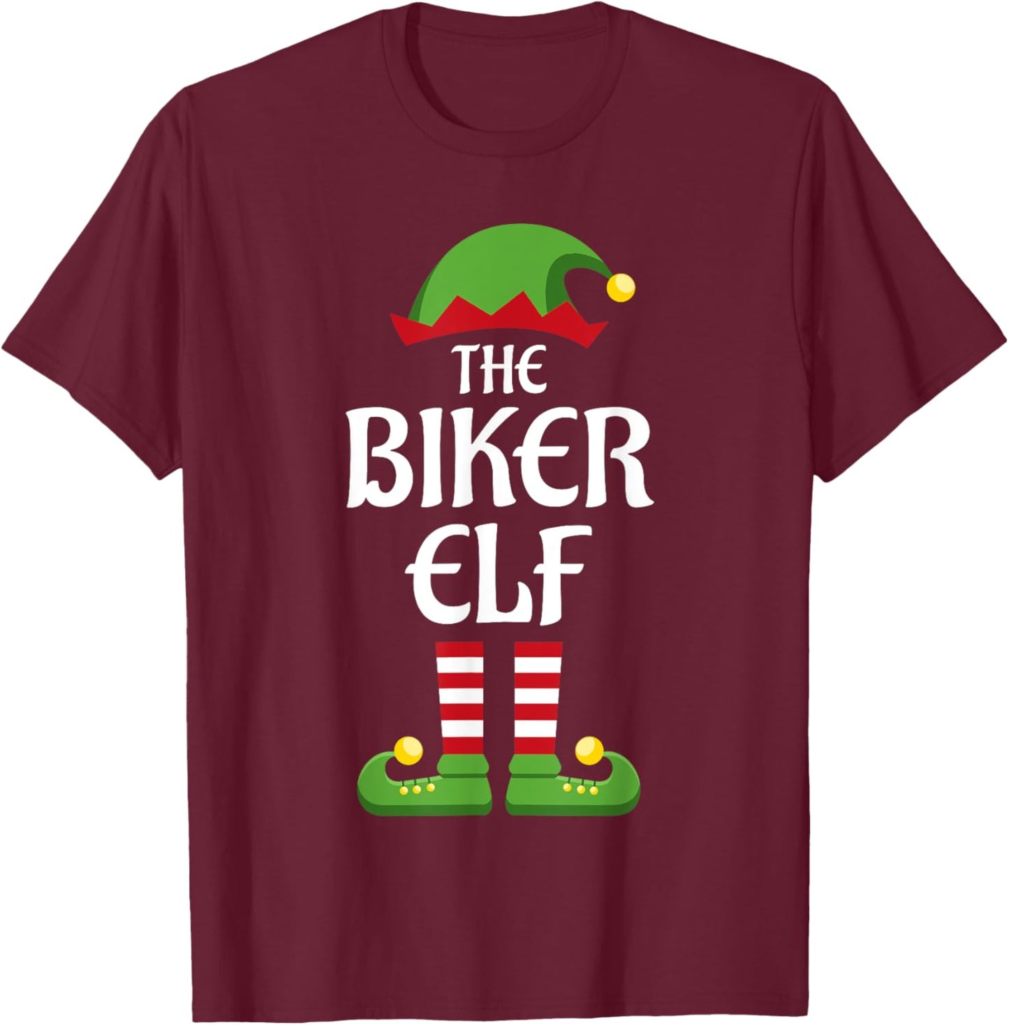 Biker Elf Family Matching Group Christmas Motorcycle T-Shirt - T-Shirt | Maroon