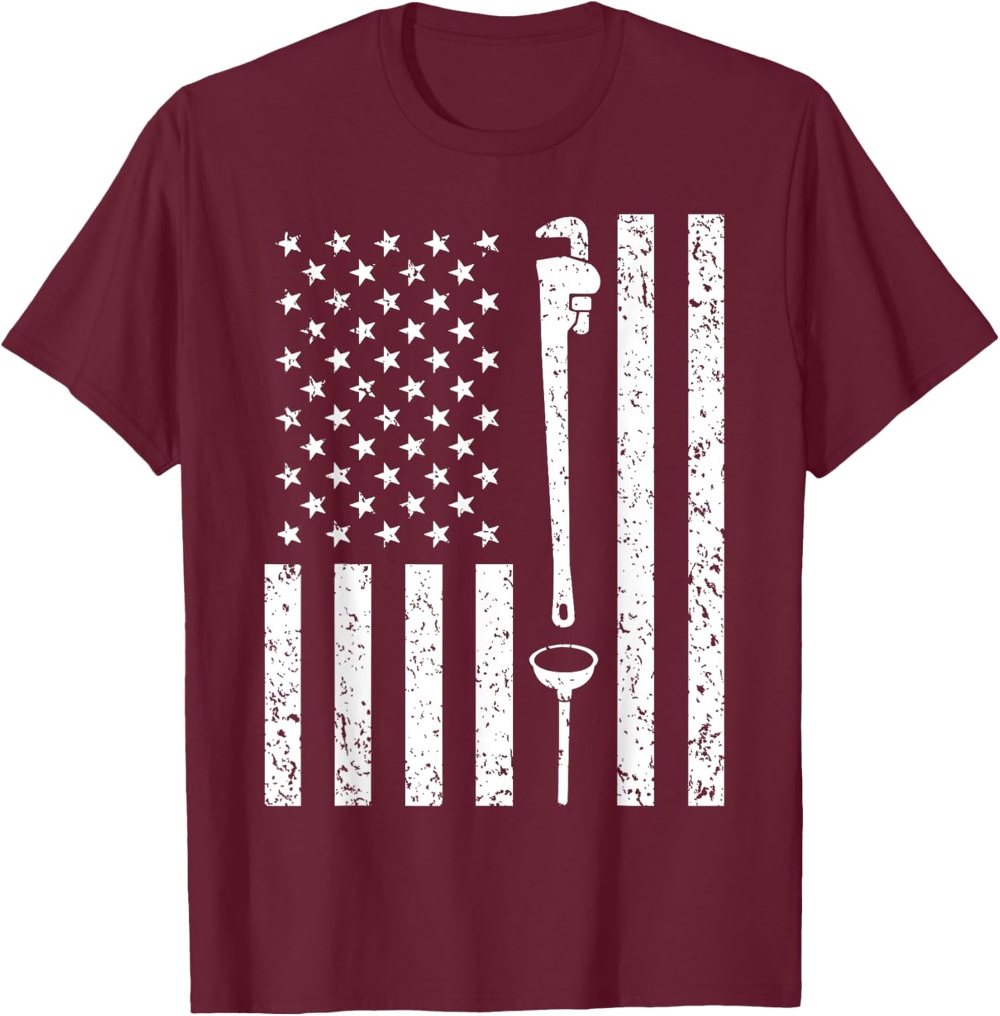 American Flag Plumber Vintage Plumbing Worker Men Funny Gift T-Shirt - T-Shirt | Maroon