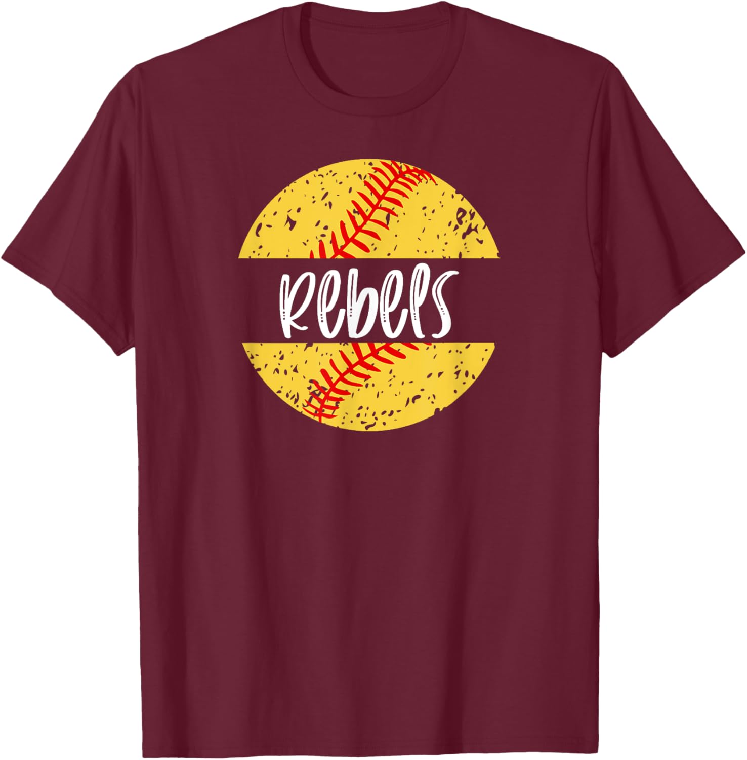 Rebels Softball Team Mascot School Spirit Game Day T-Shirt - T-Shirt | Maroon