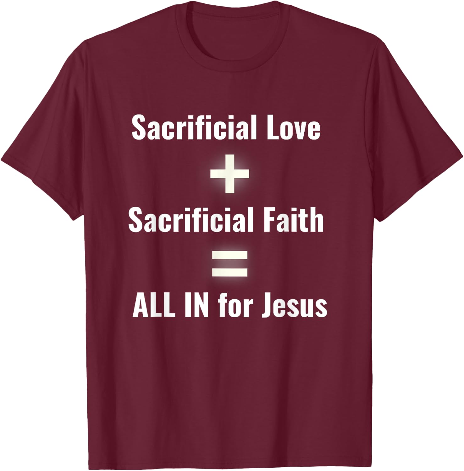 Sacrificial Love+Sacrificial Faith White Letters Small Logo T-Shirt - T-Shirt | Maroon