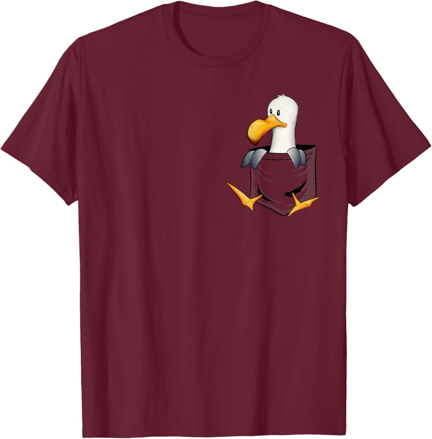 Funny Sea-Bird Drawing Cute Seagull In Pocket T-Shirt - T-Shirt | Maroon