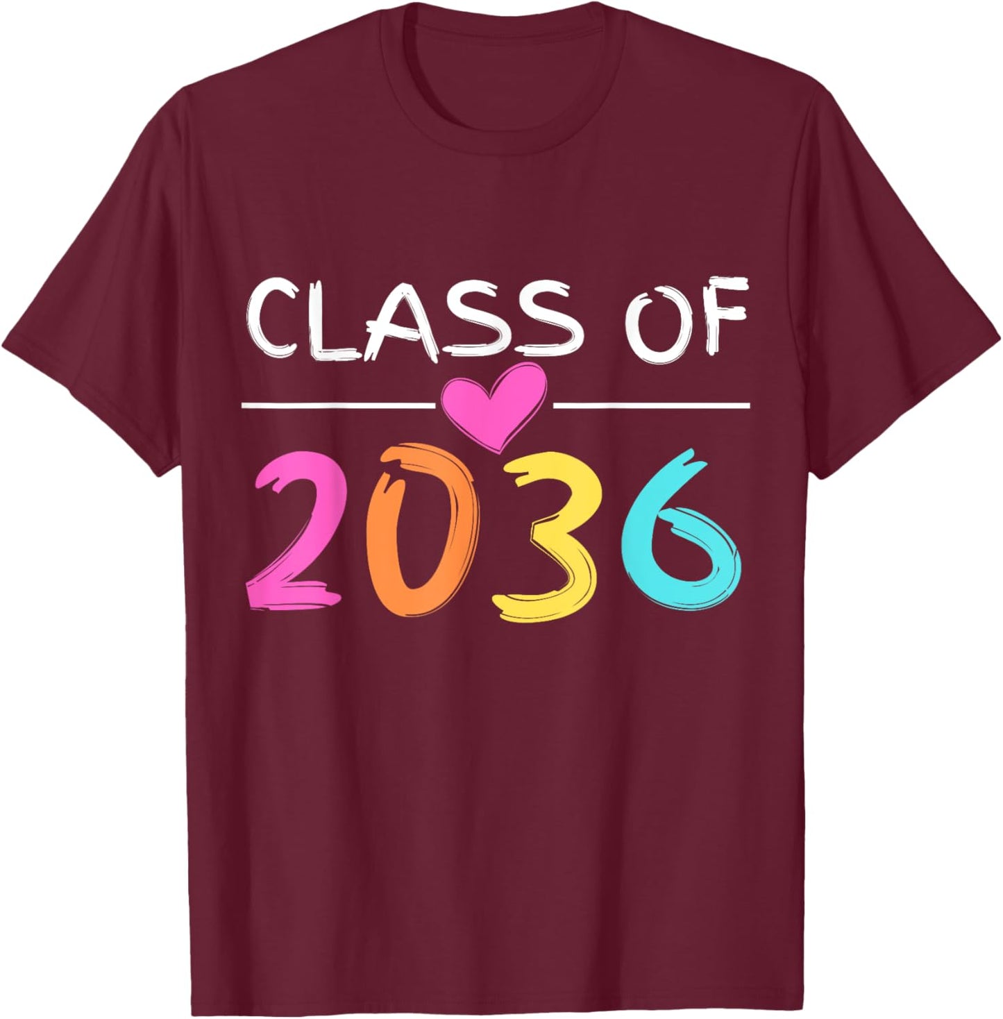 Class of 2036 Grow With Me Shirt Back School Colors Heart T-Shirt - T-Shirt | Maroon