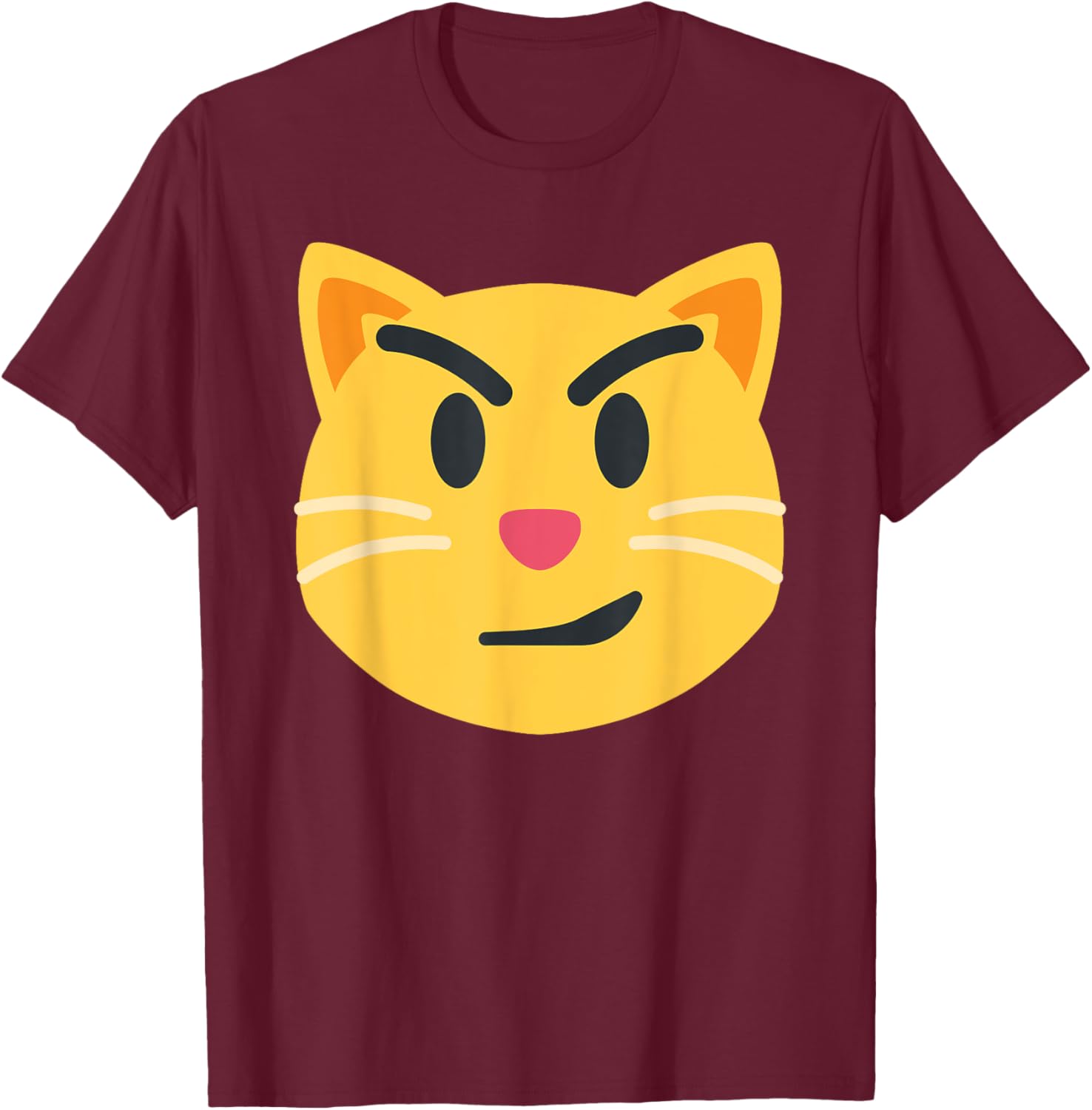 Smirking Cat Emoticon Face with Wry Smile Cat T-Shirt - T-Shirt | Maroon
