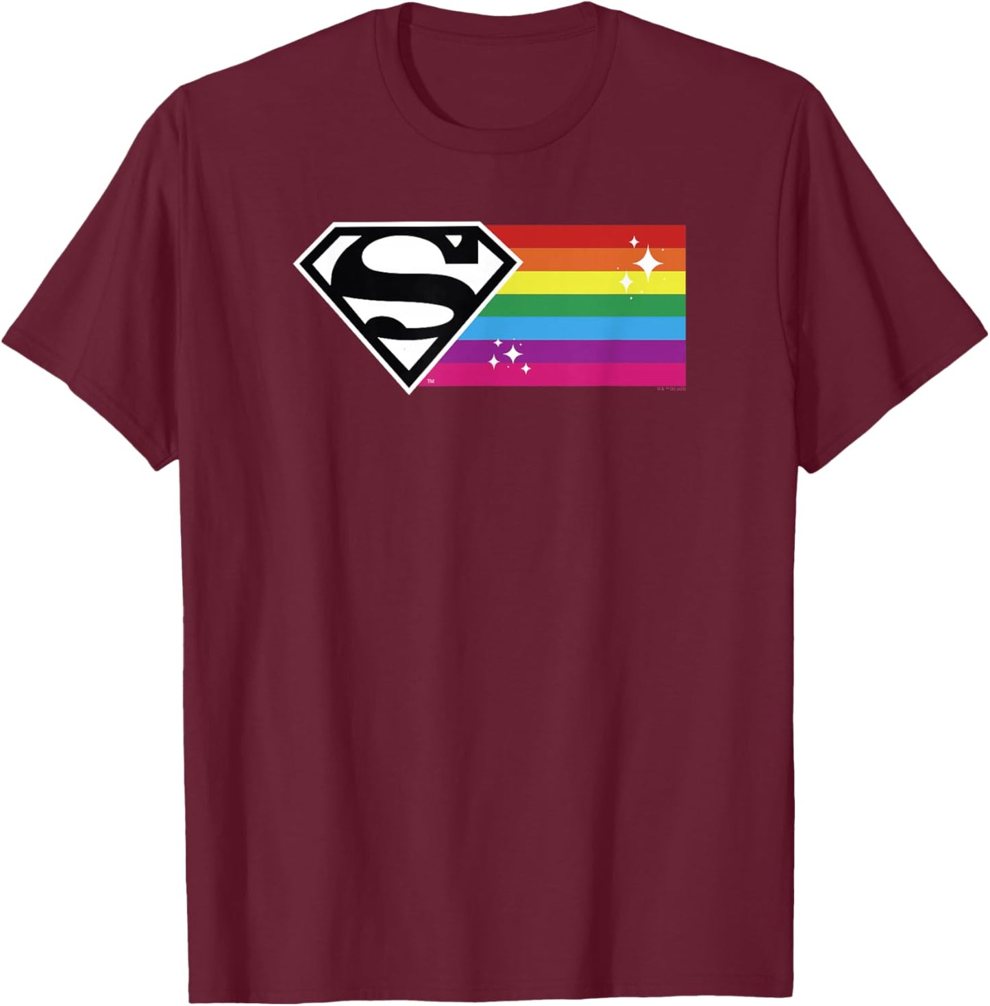 DC Comics Pride Justice League Superman Rainbow Flag Sparkle T-Shirt - T-Shirt | Maroon
