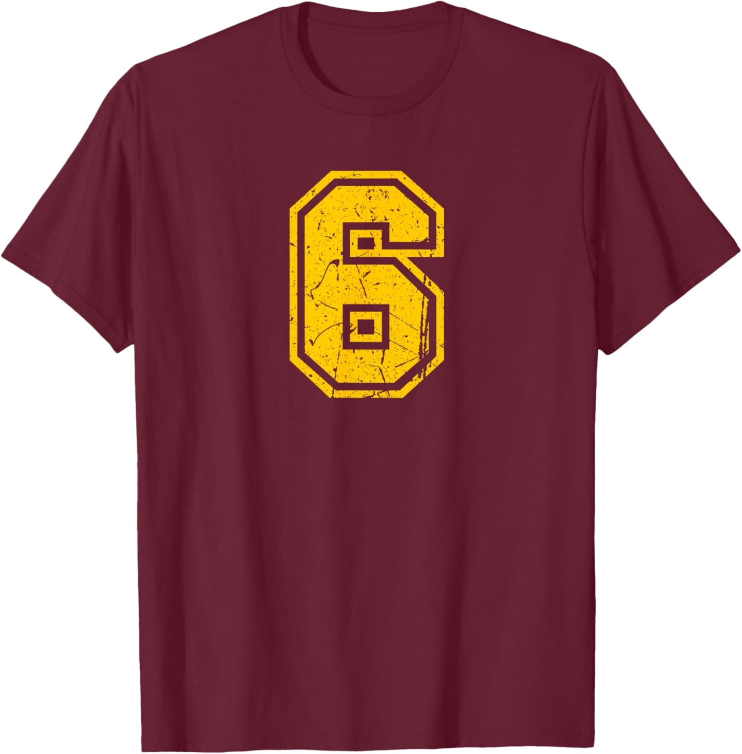 Number #6 Yellow Sports Player T-Shirt - T-Shirt | Maroon