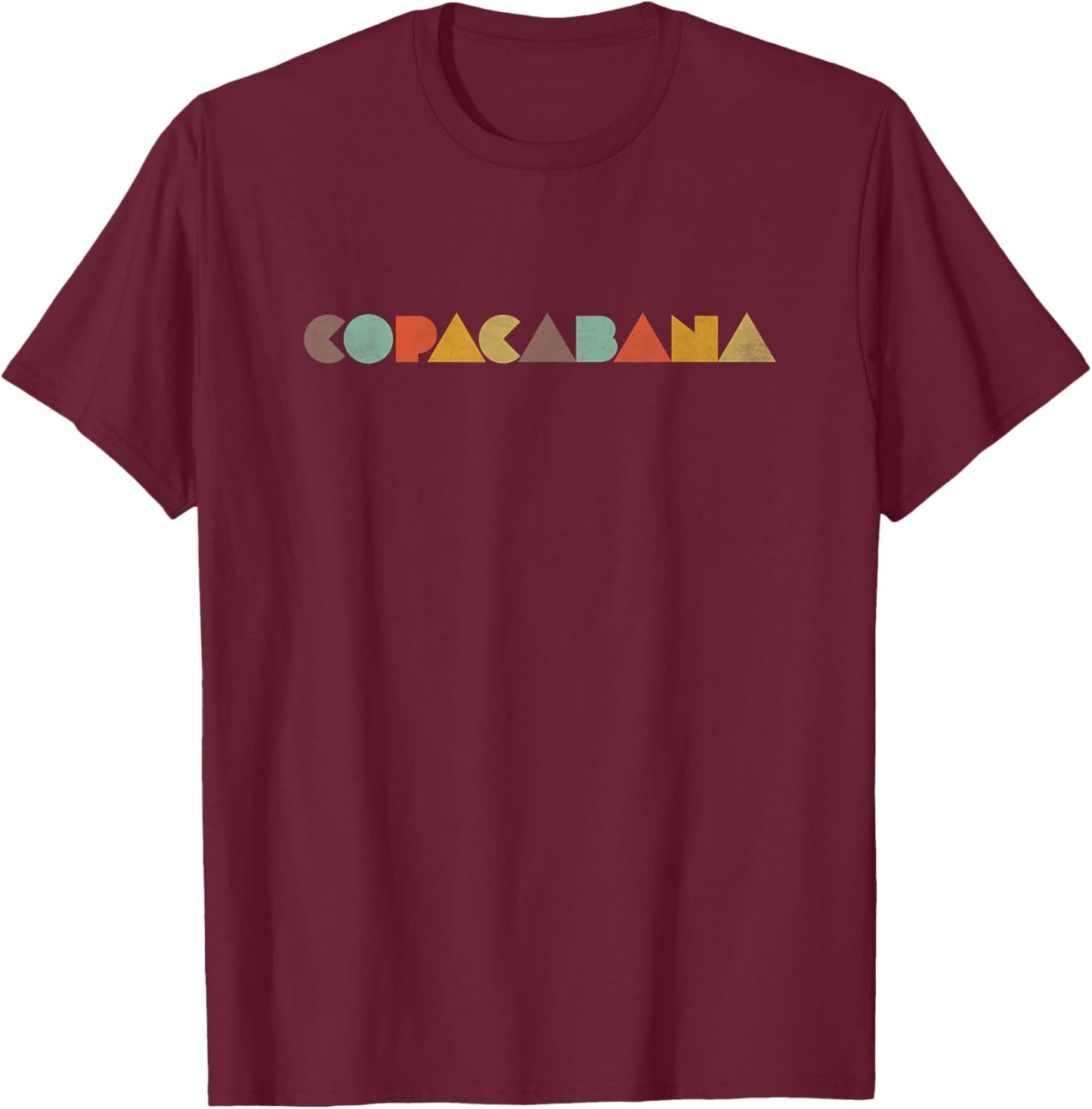 Copacabana Vintage Brazil Black Small Letter Print Classic Fit Short Sleeve T-Shirt - T-Shirt | Maroon