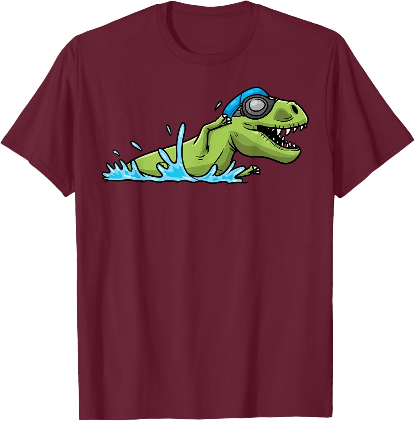 Swim Coach Swimmer Swimming Dinosaur T-Rex Boys Girls T-Shirt - T-Shirt | Maroon
