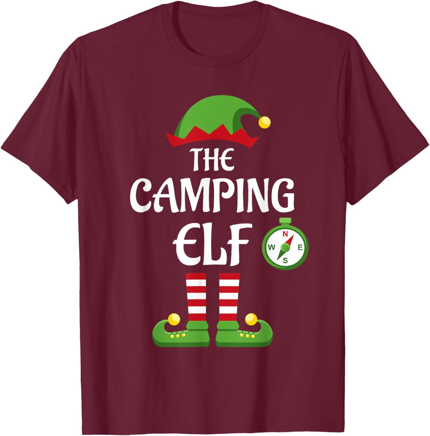 Camping Elf Family Matching Group Christmas T-Shirt - T-Shirt | Maroon